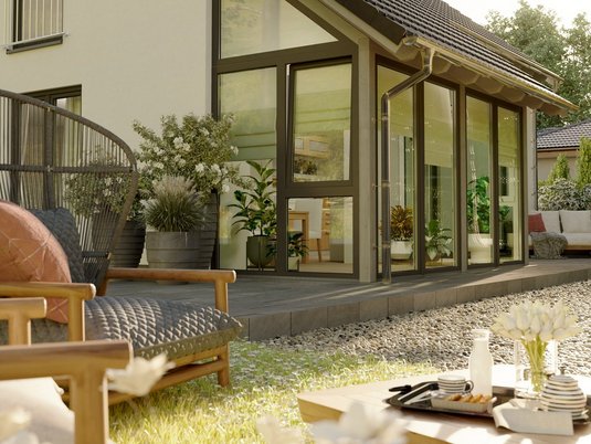 Einfamilienhaus Bodensee 129 mit lichtdurchflutetem Wintergarten Einfamilienhaus Bodensee 129 mit großzügigem Wintergarten, das im Baugebiet Wacholderweg in Daverden gebaut werden kann, ideal für Familien mit Platzbedarf