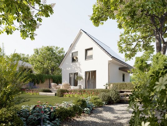 Kompaktes Raumwunder 90 mit liebevoll gestaltetem Garten Einfamilienhaus Raumwunder 90 mit gepflegtem Garten als Inspiration für platzsparendes Bauen im Woltersquartier Verden