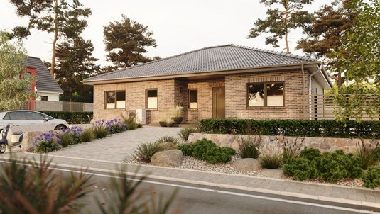 Modernes Wohnen im Blomenquartier Achim Moderner Bungalow im geplanten Blomenquartier Achim mit Klinkerfassade und grüner Umgebung