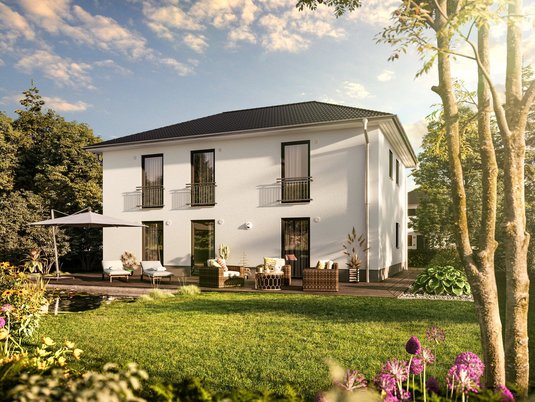Flair 180 Duo mit stilvoller Gartenansicht im modernen Design Doppelhaus Flair 180 Duo mit zwei Wohneinheiten und eleganter Gartenansicht im Baugebiet Woltersquartier Verden
