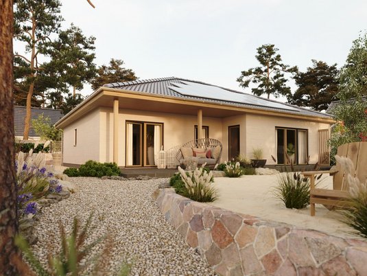 Großzügiger Bungalow 128 für entspanntes Wohnen im Grünen Moderner Bungalow 128 mit weitläufigem Grundriss für komfortables Wohnen auf einer Ebene