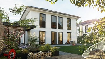 Moderne Stadtvilla in Bassum-Neubruchhausen Moderne Stadtvilla mit heller Fassade, zwei Vollgeschossen, großen Fensterflächen und Garten in Bassum-Neubruchhausen.