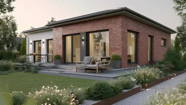 Moderner Klinkerbungalow mit Terrasse Bungalow mit Klinkerfassade, Terrasse und Garten in Wahnebergen