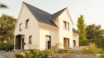 Einfamilienhaus mit großzügiger Terrasse und Garten Modernes Einfamilienhaus mit heller Fassade, Satteldach und Terrasse