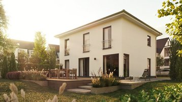 Stadtvilla mit großzügiger Terrasse und Garten Moderne Stadtvilla mit Walmdach, Terrasse und gepflegtem Garten