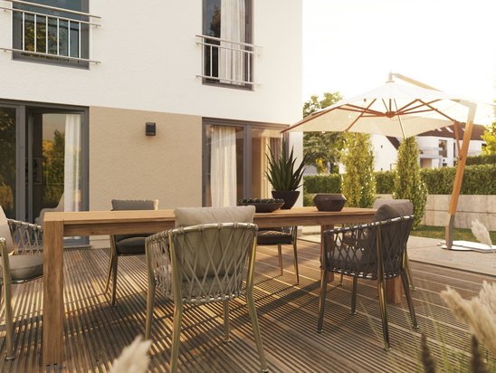 Modernes Stadthaus Flair 152, das im Baugebiet Wacholderweg in Daverden gebaut werden kann, ideal für Familien mit Wunsch nach urbanem Wohnen im Grünen