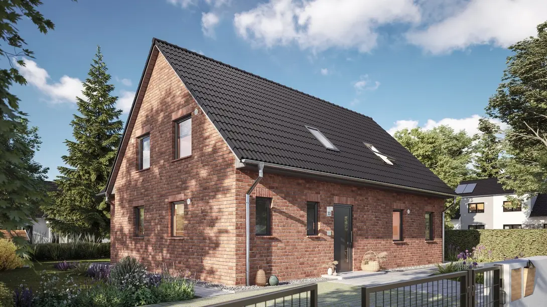 Klinker-Einfamilienhaus mit Satteldach, Dachfenstern, Vorgarten und Einfahrt in ruhiger Wohnlage