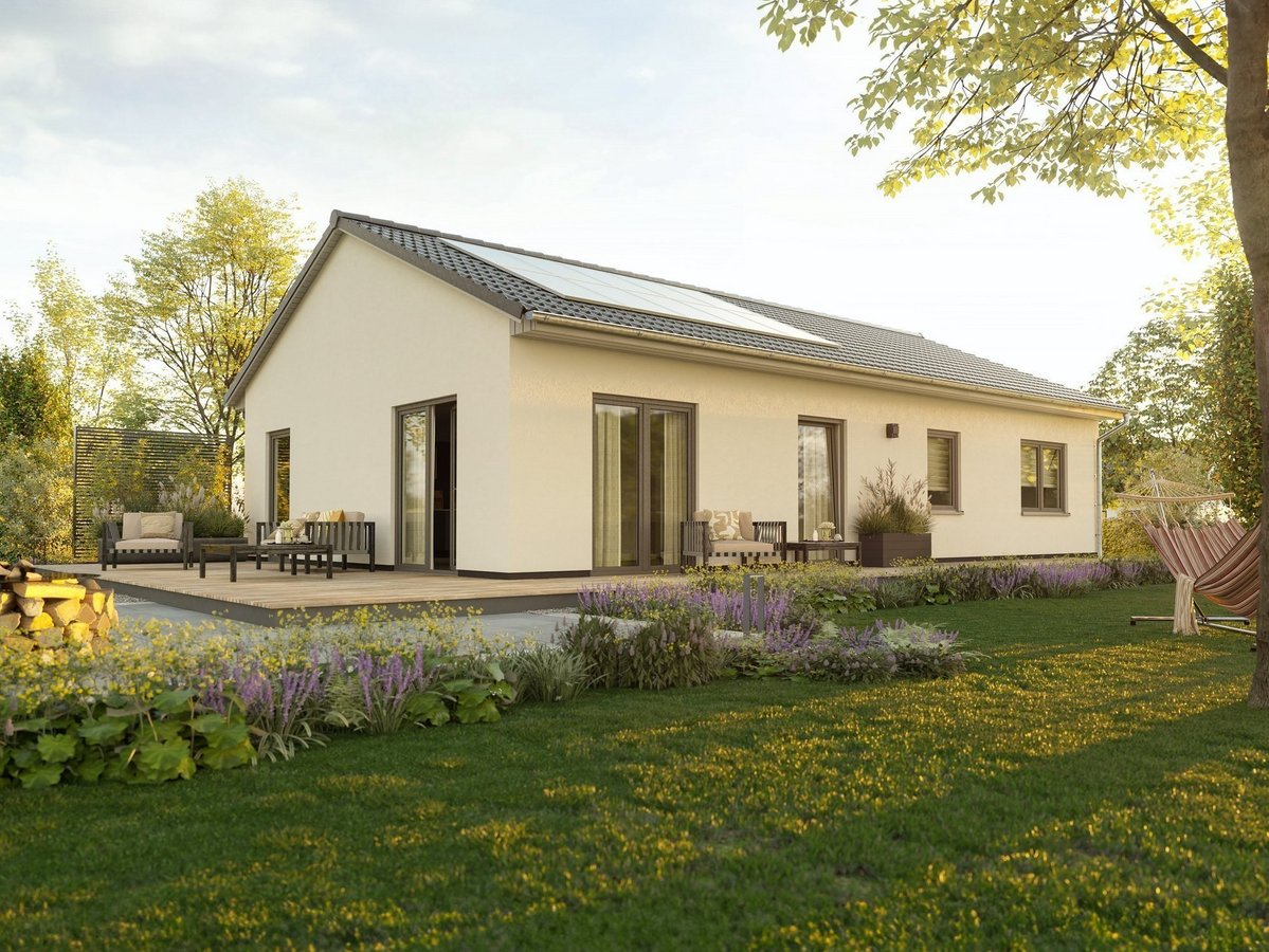 Sicherer Grundstückskauf mit Contura Bau im Landkreis Diepholz Moderner Bungalow in grüner Umgebung als Beispiel für den sicheren Grundstückskauf und den Massivhausbau mit Contura Bau im Landkreis Diepholz