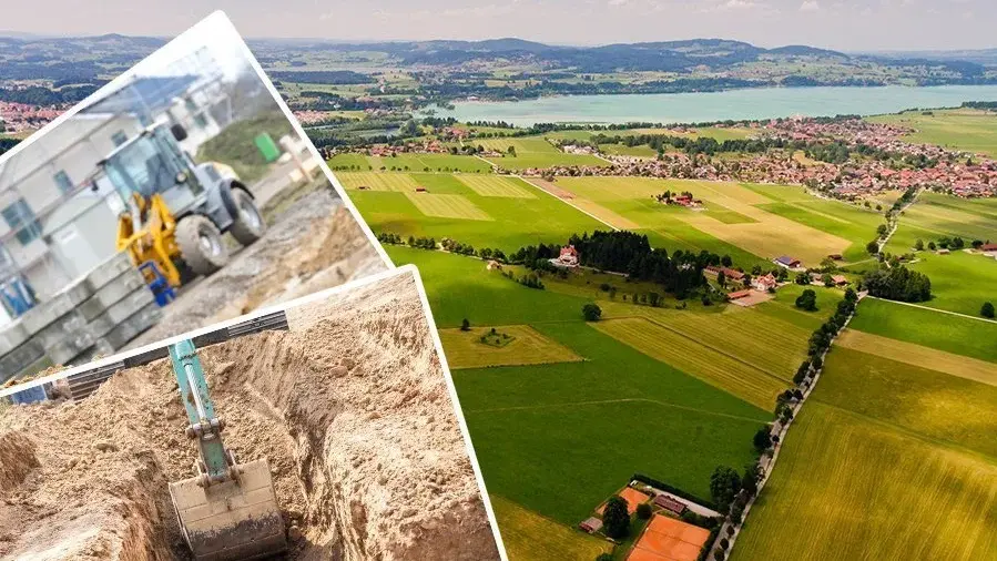 Luftaufnahme einer ländlichen Region mit Baustellenmotiven als Symbol für Baugebiet, Grundstücksentwicklung und Hausbau in Rodewald mit Contura Bau GmbH