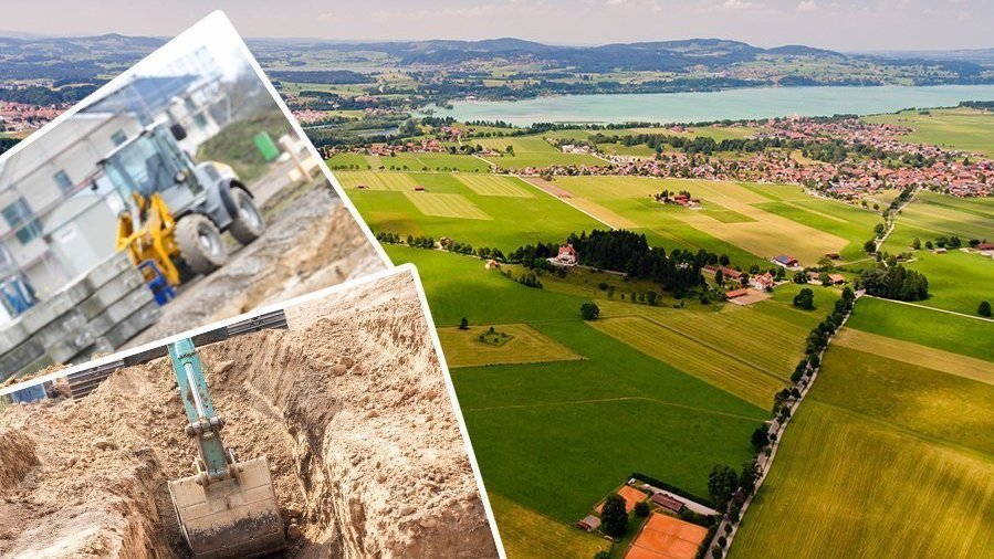 Baugebiet und Grundstücksentwicklung in Rodewald Luftaufnahme einer ländlichen Region mit Baustellenmotiven als Symbol für Baugebiet, Grundstücksentwicklung und Hausbau in Rodewald mit Contura Bau GmbH