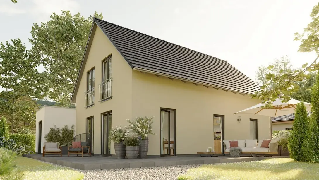 Einfamilienhaus mit Garten in Stolzenau bauen Modernes Einfamilienhaus in Stolzenau mit Satteldach, Terrasse und großem Garten