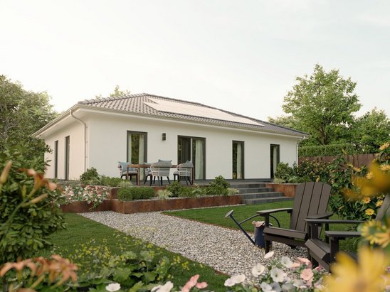 Ebenerdiger Bungalow 110 mit klarer Architektur für barrierearmes Wohnen im Grünen