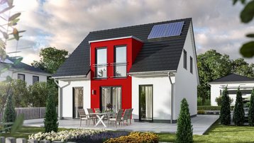 Einfamilienhaus Flair 113 mit Satteldach, rotem Fassadenakzent, Terrasse und Photovoltaikanlage
