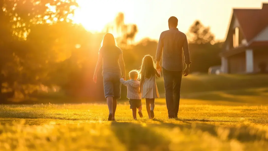 Familienfreundlich wohnen in Stolzenau mit Contura Bau GmbH Familie spaziert bei Sonnenuntergang in Stolzenau als Symbol für familienfreundliches Wohnen