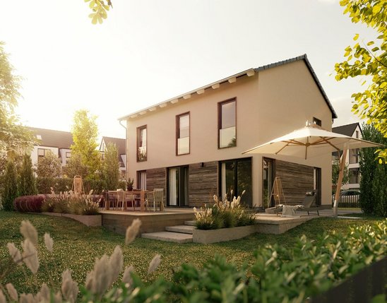 Modernes Stadthaus mit Garten als Symbol für stilvolles Wohnen und Hausbau im Landkreis Verden