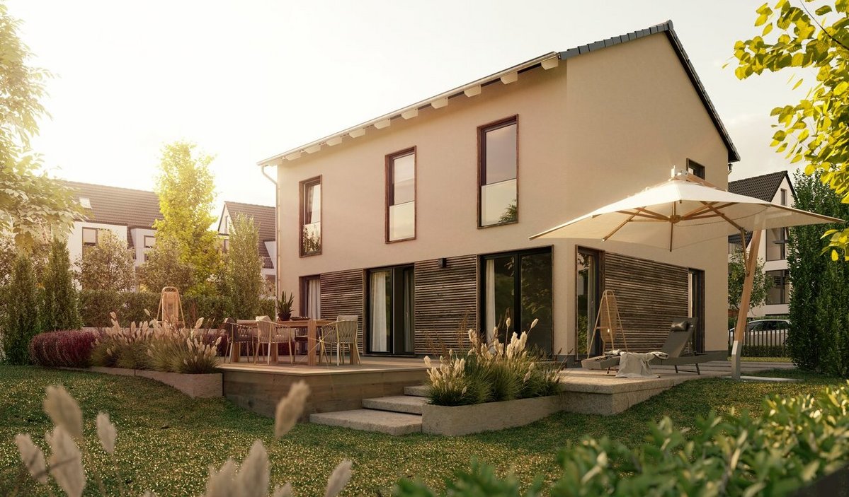 Modernes Stadthaus, das im Baugebiet Wacholderweg in Daverden gebaut werden kann, ideal für Familien, die mit Contura Bau ihr Eigenheim planen möchten