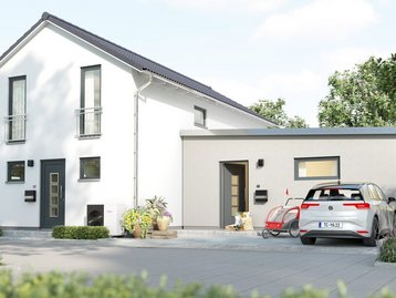 Einfamilienhaus Aura 125 mit heller Fassade und Garage