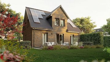 Einfamilienhaus Nordic 143 mit Klinkerfassade, Satteldach, Solaranlage, Terrasse und Garten in Diepenau-Essern.