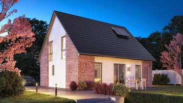 Einfamilienhaus mit heller Fassade, Klinkerelementen, Satteldach und Garten in Pennigsehl.