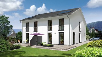 Doppelhaus Aura 125 mit Garten Doppelhaus Aura 125 mit heller Fassade, Terrasse und Garten in Blender