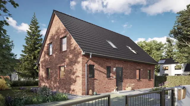 Einfamilienhaus mit roter Klinkerfassade und Satteldach in Wagenfeld